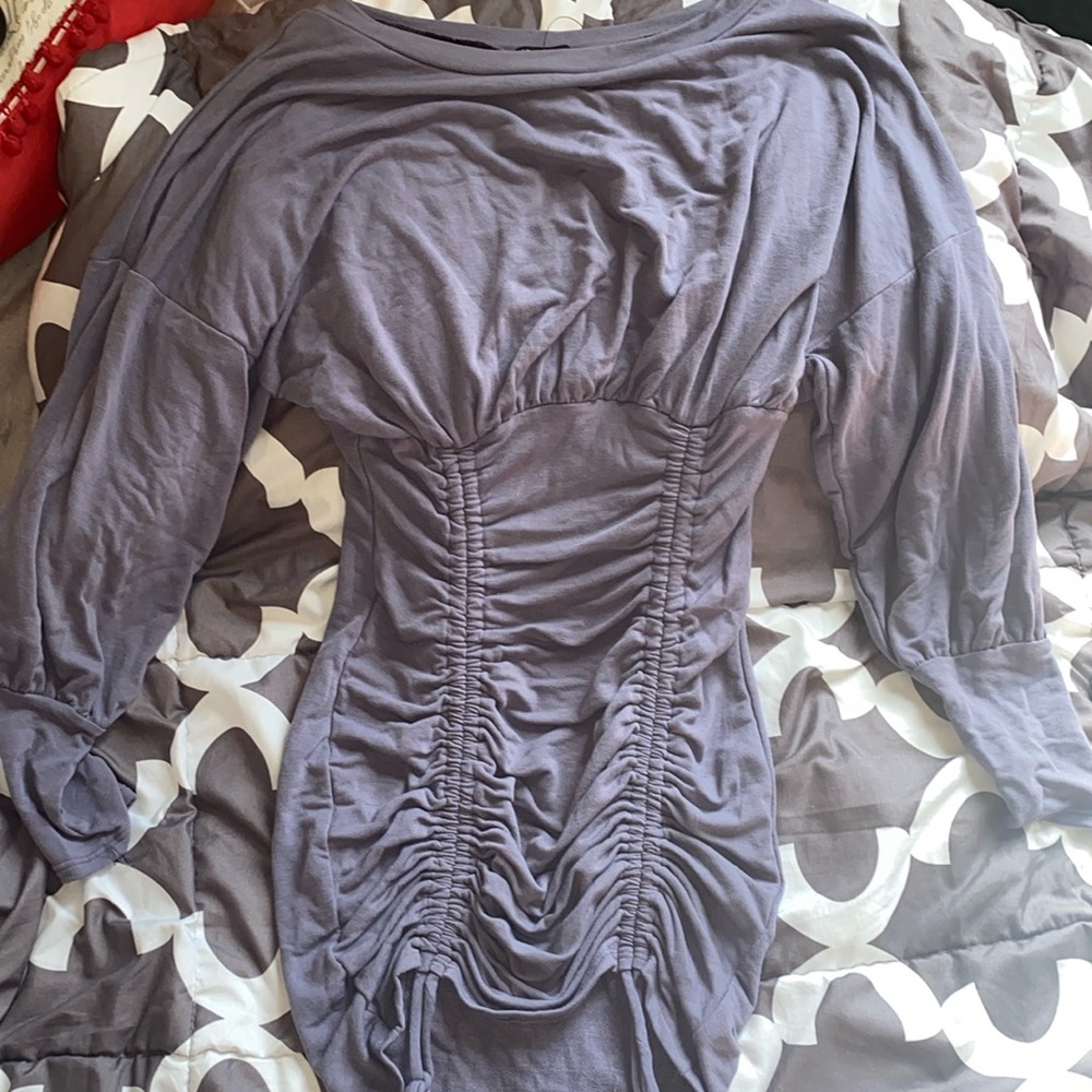 Keep It Runched Blue/grey (purple) front scrunch long sleeve mini dress Size: M